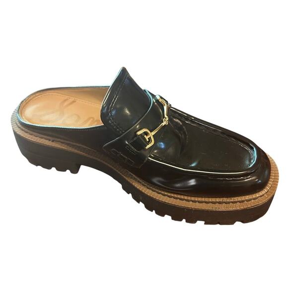 Sam Edelman Lennon Lug Sole Mule Black  Faux Patent Leather Size 7.5 - Picture 1 of 7